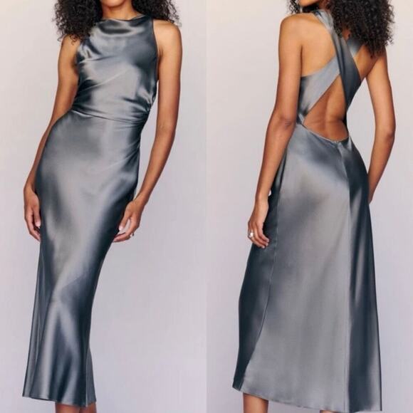 NEW!  Reformation Casette Midi Silk Dress Size 8 - Picture 1 of 6